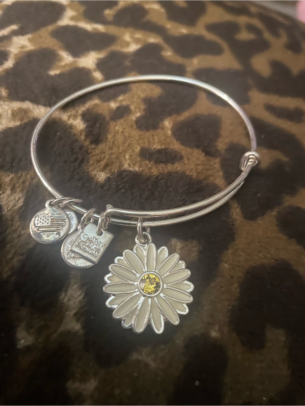 Alex and Ani Silver Daisy Bangle with Yellow Center Stone